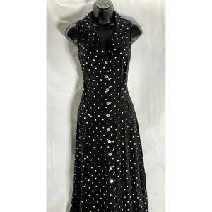 DRESSBARN Women's Vintage Black/White Polka Dot V-Neck Collared Midi Dress SZ 4